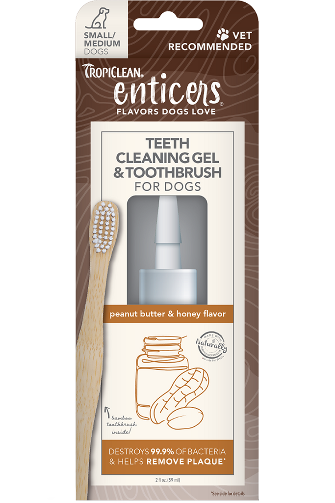 TropiClean Enticers Teeth Cleaning Gel & Toothbrush - Peanut Butter Flavor