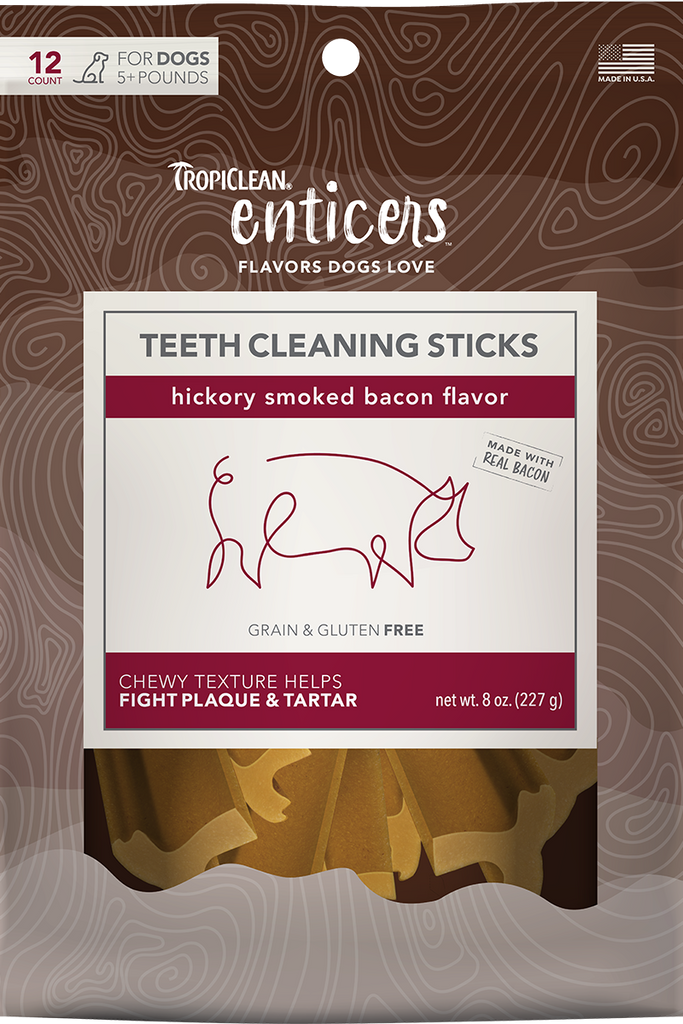 TropiClean Enticers Teeth Cleaning Sticks for Dogs - Bacon Flavor