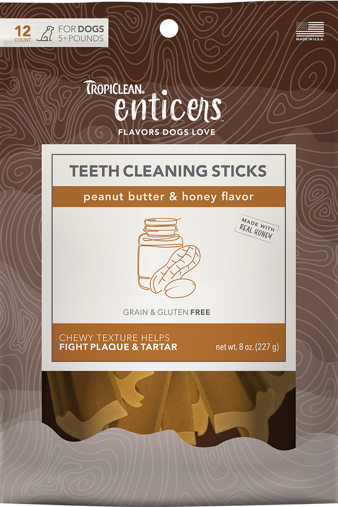 TropiClean Enticers Teeth Cleaning Sticks for Dogs - Peanut Butter Flavor